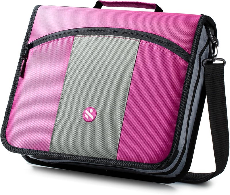 Kinbashi 3-Inch Zipper Binder, 3 Round Rings Binder Handle and Shoulder Strap, Rose - Image 1